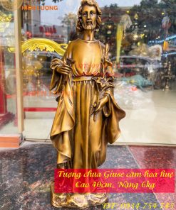 Tượng Chúa Giuse Bằng Đồng Hun Cao 40cm, Nặng 6kg