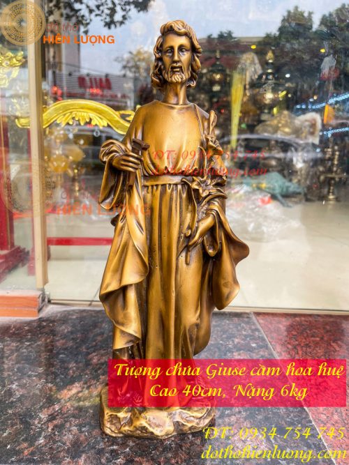 Tượng Chúa Giuse Bằng Đồng Hun Cao 40cm, Nặng 6kg