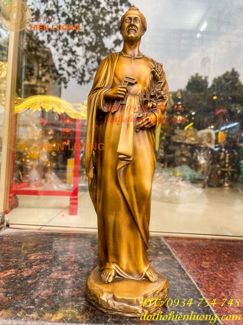 Tượng Đức Cha Cầm Hoa Huệ Bằng Đồng Cao 40cm