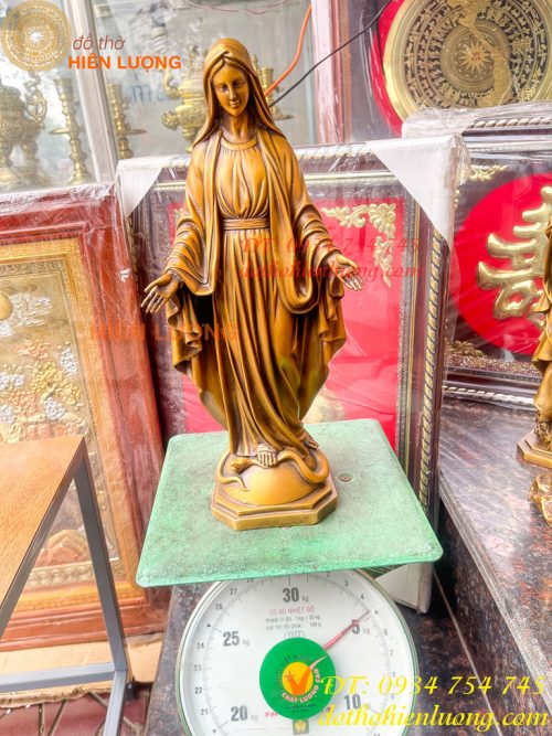 Tượng đức mẹ ban ơn bằng đồng hun cao 40cm