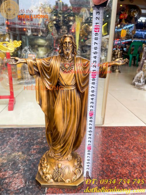 Tượng Chúa Kito Dang Tay Bằng Đồng Hun Cao 40cm