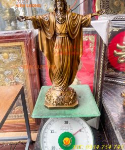 Tượng Chúa Kito Dang Tay Bằng Đồng Hun Cao 40cm