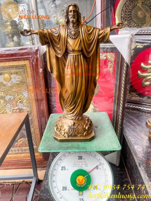 Tượng Chúa Kito Dang Tay Bằng Đồng Hun Cao 40cm