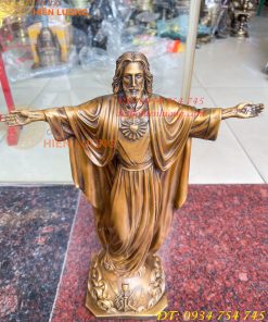 Tượng Chúa Kito Dang Tay Bằng Đồng Hun Cao 40cm