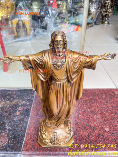 Tượng Chúa Kito Dang Tay Bằng Đồng Hun Cao 40cm