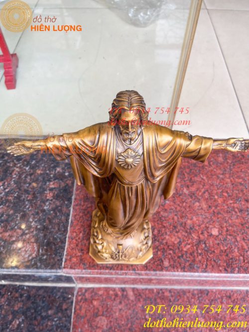 Tượng Chúa Kito Dang Tay Bằng Đồng Hun Cao 40cm