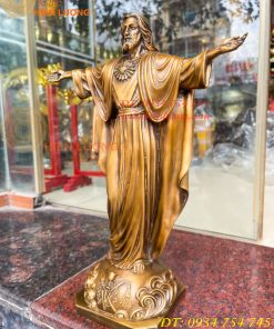 Tượng Chúa Kito Dang Tay Bằng Đồng Hun Cao 40cm