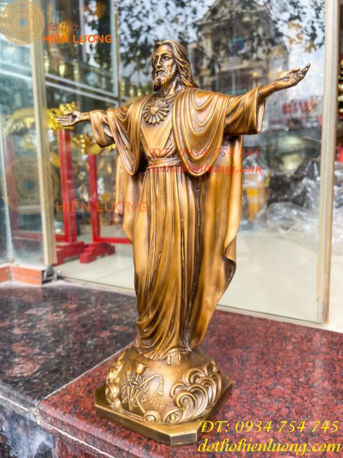 Tượng Chúa Kito Dang Tay Bằng Đồng Hun Cao 40cm