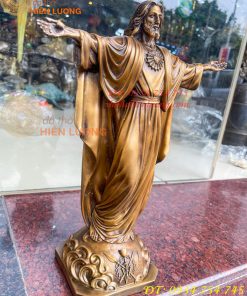 Tượng Chúa Kito Dang Tay Bằng Đồng Hun Cao 40cm