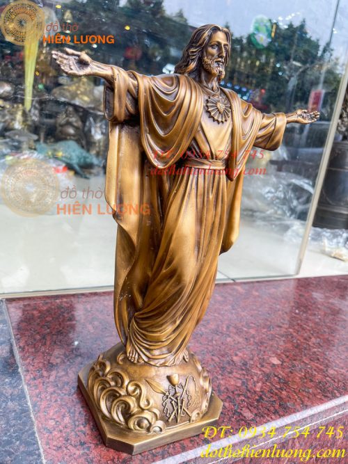 Tượng Chúa Kito Dang Tay Bằng Đồng Hun Cao 40cm