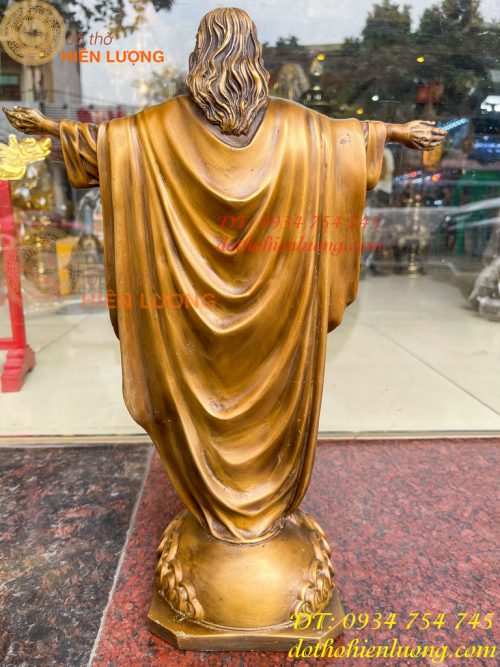 Tượng Chúa Kito Dang Tay Bằng Đồng Hun Cao 40cm