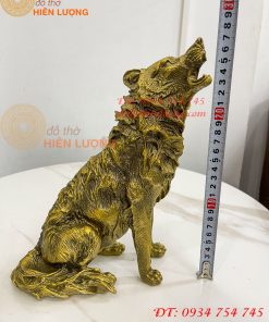 Tượng Chó Sói Hú Bằng Đồng Cao 27cm Phong Thủy