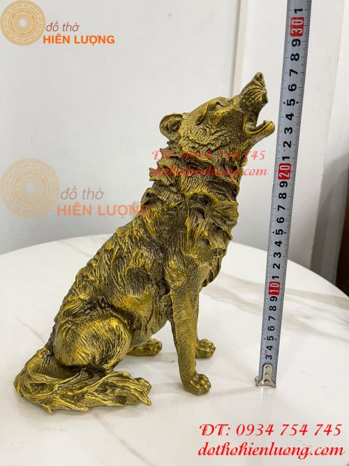 Tượng Chó Sói Hú Bằng Đồng Cao 27cm Phong Thủy
