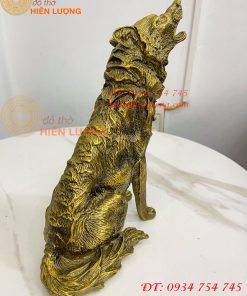 Tượng Chó Sói Hú Bằng Đồng Cao 27cm Phong Thủy