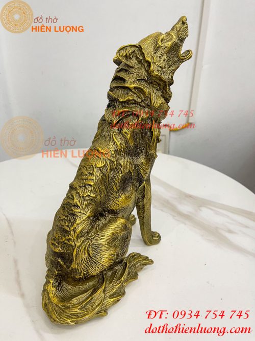 Tượng Chó Sói Hú Bằng Đồng Cao 27cm Phong Thủy