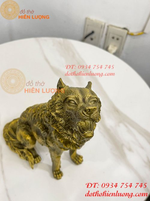 Tượng Chó Sói Hú Bằng Đồng Cao 27cm Phong Thủy