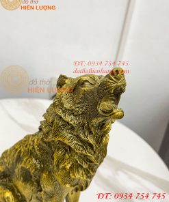 Tượng Chó Sói Hú Bằng Đồng Cao 27cm Phong Thủy