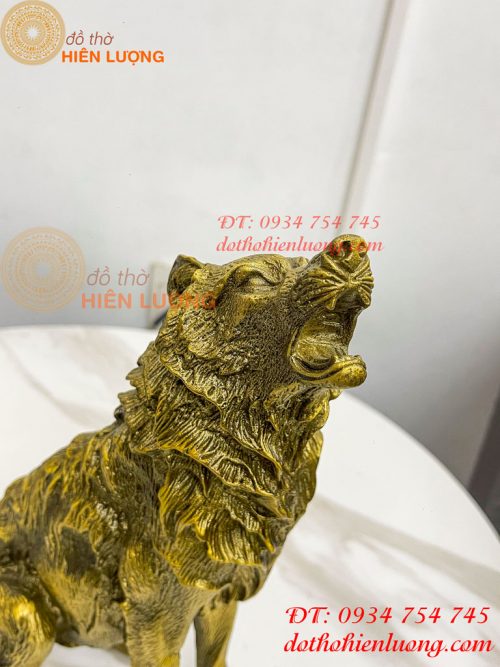 Tượng Chó Sói Hú Bằng Đồng Cao 27cm Phong Thủy