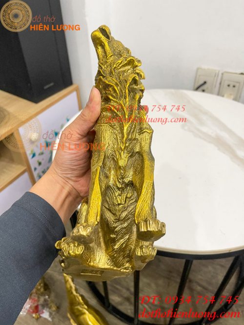 Tượng Chó Sói Hú Bằng Đồng Cao 27cm Phong Thủy