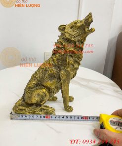Tượng Chó Sói Hú Bằng Đồng Cao 27cm Phong Thủy