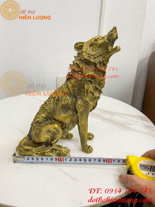 Tượng Chó Sói Hú Bằng Đồng Cao 27cm Phong Thủy