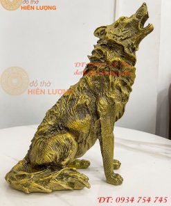 Tượng Chó Sói Hú Bằng Đồng Cao 27cm Phong Thủy