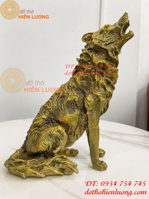 Tượng Chó Sói Hú Bằng Đồng Cao 27cm Phong Thủy