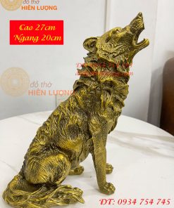 Tượng Chó Sói Hú Bằng Đồng Cao 27cm Phong Thủy