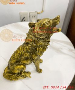 Tượng Chó Sói Hú Bằng Đồng Cao 27cm Phong Thủy