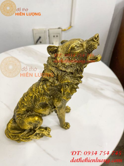 Tượng Chó Sói Hú Bằng Đồng Cao 27cm Phong Thủy