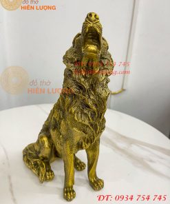 Tượng Chó Sói Hú Bằng Đồng Cao 27cm Phong Thủy