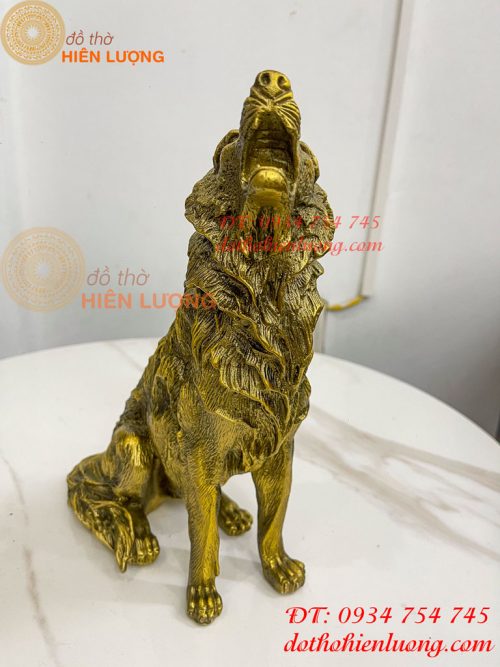 Tượng Chó Sói Hú Bằng Đồng Cao 27cm Phong Thủy
