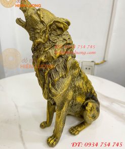 Tượng Chó Sói Hú Bằng Đồng Cao 27cm Phong Thủy