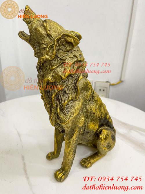 Tượng Chó Sói Hú Bằng Đồng Cao 27cm Phong Thủy