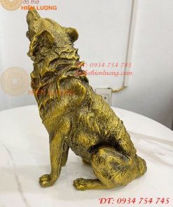 Tượng Chó Sói Hú Bằng Đồng Cao 27cm Phong Thủy