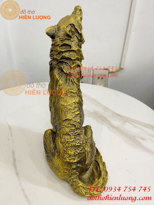 Tượng Chó Sói Hú Bằng Đồng Cao 27cm Phong Thủy