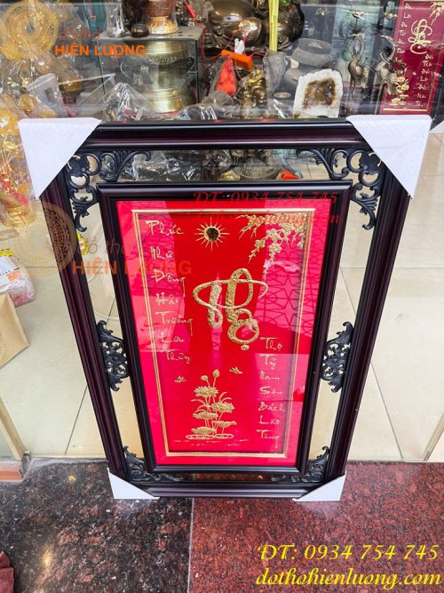 Tranh Chữ Thọ Vàng Lá 50x80cm Treo Tường