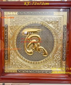 Tranh Chữ Tâm 70x70cm Nền Cổ Dát Vàng Bằng Đồng Liền Tấm