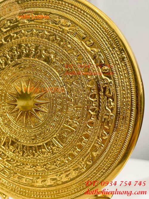 Trống Đồng Đế Hoa Sen Đường Kính 15cm Dát Vàng 24K