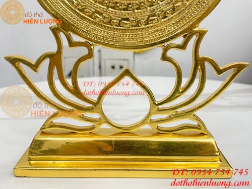 Trống Đồng Đế Hoa Sen Đường Kính 15cm Dát Vàng 24K