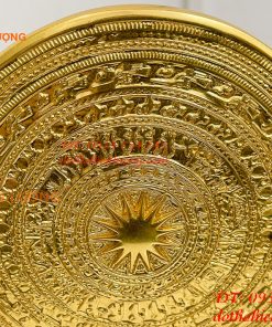Trống Đồng Đế Hoa Sen Đường Kính 15cm Dát Vàng 24K