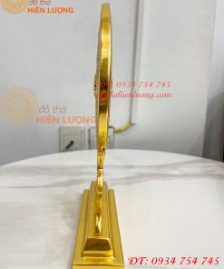 Trống Đồng Đế Hoa Sen Đường Kính 15cm Dát Vàng 24K