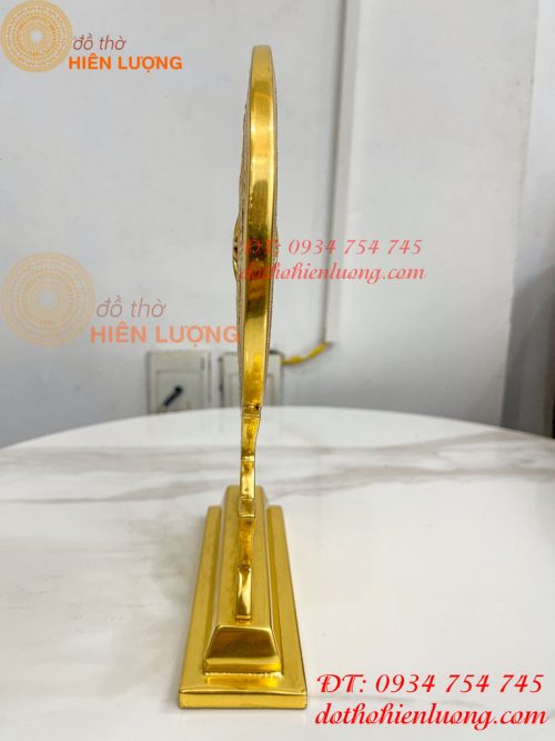 Trống Đồng Đế Hoa Sen Đường Kính 15cm Dát Vàng 24K