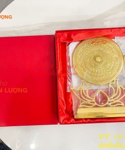Trống Đồng Đế Hoa Sen Đường Kính 15cm Dát Vàng 24K