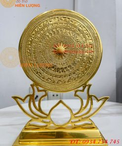 Trống Đồng Đế Hoa Sen Đường Kính 15cm Dát Vàng 24K