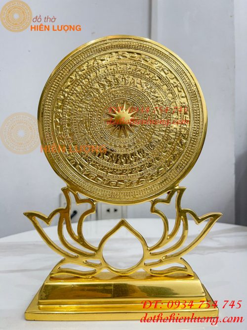 Trống Đồng Đế Hoa Sen Đường Kính 15cm Dát Vàng 24K