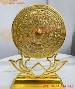 Trống Đồng Đế Hoa Sen Đường Kính 15cm Dát Vàng 24K