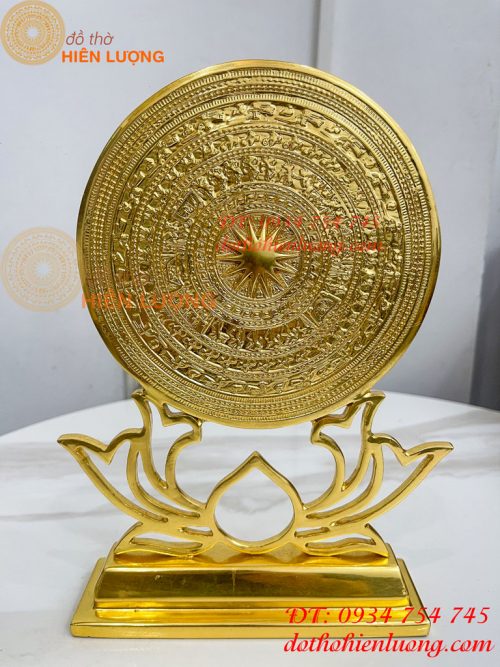 Trống Đồng Đế Hoa Sen Đường Kính 15cm Dát Vàng 24K