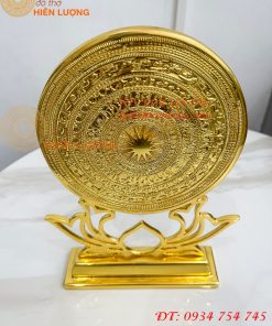 Trống Đồng Đế Hoa Sen Đường Kính 15cm Dát Vàng 24K