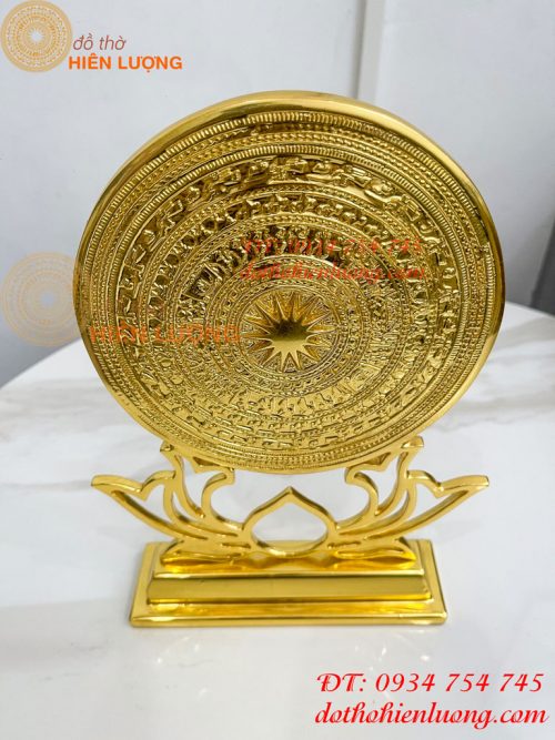 Trống Đồng Đế Hoa Sen Đường Kính 15cm Dát Vàng 24K